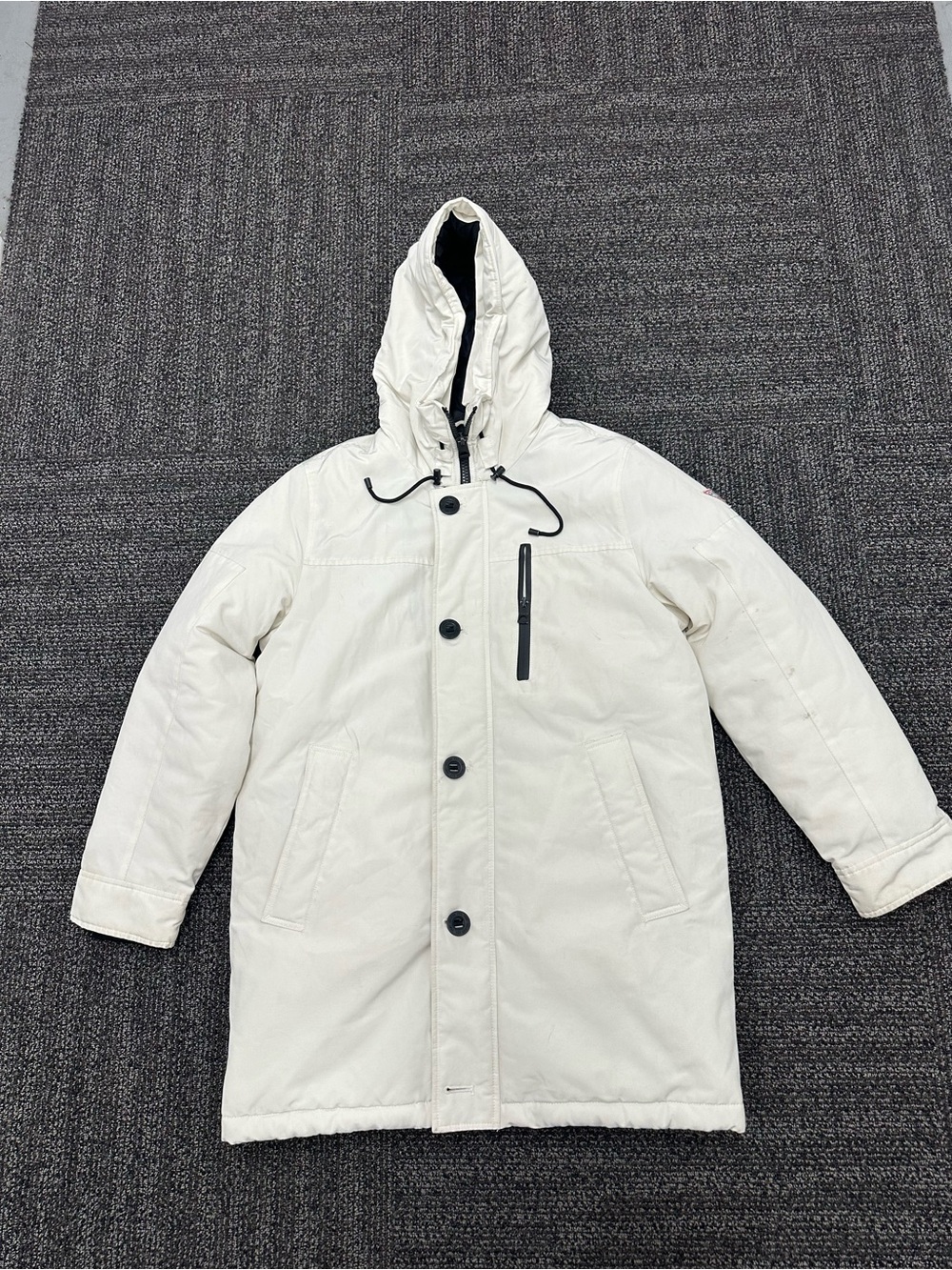 Guess Coat Mens M White Parka Faux Fur Hood Puffer Full Zip Winter Outdoor